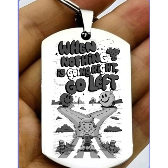 When Nothing Right Go Left Emoji Smile Face Life Is Good Stainless Keychain - Picture 1 of 1